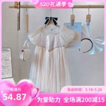 Brand Children Clothing Summer New Products Korean Version Girl Foreign Air Pure Color Bubble Cuff Bright Pieces Super Fairy Princess Gown Dress dress