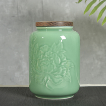 Longquan celadon tea cans wooden lid large ceramic Chinese sealed cans Puer tea white tea awakening tea cans loose tea cans