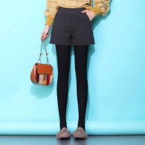 Clearance handling woolen shorts womens autumn and winter Korean version of large size slim waist wide legs A elastic waist wear boots pants