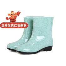 Lady Rain Shoes Adult Middle Cylinder Rain Boots Cotton Water Shoes Winter Cotton Glue Shoes Anti Slip Plus Suede Water Boot Short Barrel Waterproof Trekter Shoes