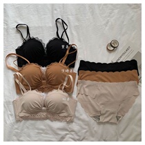 Summer Korean version without rims thin lace bra No trace gathered bra underwear panties set female students