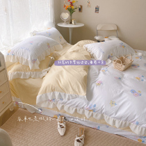 Bed sheet covered with cover four pieces of spring autumn season four pieces of pure cotton full cotton bed princess wind covered with four sets of young girls
