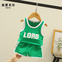 Lashabelle boy clothes boy vest suit boy 2021 summer fit children sports two sets of baby basketball clothes