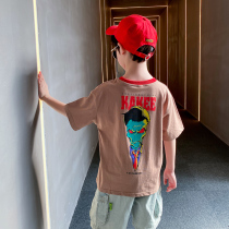 Boy short sleeve 2021 new foreign style summer children Korean portrait print T-shirt summer tart children