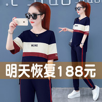 Pure cotton sports suit womens summer 2021 new Korean summer fashion temperament short-sleeved casual two-piece suit