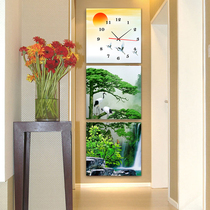 Frameless painting wall clock Living room modern decorative painting Entrance mural Sofa background wall hanging painting Triple vertical version Welcome pine