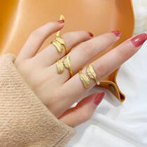 Zhou Dafu Huan USD never drop the color frosted feather opening ring female gold 18K 24k gold index finger ring