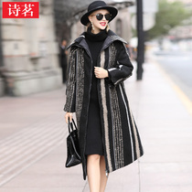 2020 winter new fashion waxy sheepskin leather leather coat womens down liner medium and long patchwork wool coat