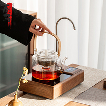 Kitchen Horse Light Luxury Walnut Wood Upper Hydro-electric Pottery Stove Cooking Tea Ware Glass Burning Water Fully Automatic Small Electric Hot Tea Stove Suit