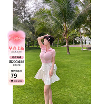 Zhou Baizi FORYOU 2023 new polo collar small open collar big code pure color short sleeve T-shirt blouse slim and thin