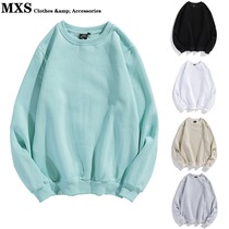 European and American ins wind mint green long sleeve sweatshirt male and female autumn and winter plus suede round collar casual loose bf lovers blouses