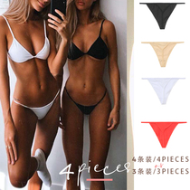  Three-piece simple thin belt peach hips dance fitness bikini high fork invisible bottoming underwear female thong female