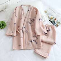 Japanese Khan steam kimono pajamas ladies autumn and winter cotton air layer cotton cotton seven-point sleeve home clothing set Cartoon