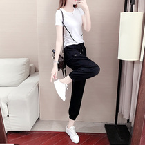 Hong Kong Tide Brand 2021 Summer Fashion Sports Leisure Set Womens Loose Korean Hip Hop Wide Leg Pants Two Piece Set