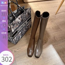 (Lu Xiaobu) sw boots British square head boots but knee side zipper ann Knight boots stretch boots women