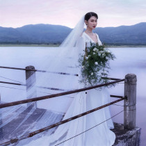 Head yarn New Korean-style retro pearl scalding 3 5 long trailing head yarn bridal wedding ritual photographic head yarn