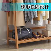 Household hanger floor rack bedroom solid wood two-story short single pole clothes hanging bamboo hanging hanger bedside