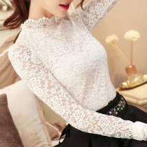 Mesh lace base shirt European and American large size womens autumn clothes 2021 new fat mm slim coat Foreign Air Age