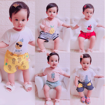 Childrens pajamas female boys summer cotton short-sleeved Baby Baby Baby summer cotton boys and girls home clothes set