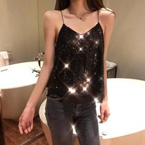 Summer 2020 loose sparkling bright sheet blingling with slim 100 hitch harness vest blouse