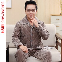 Pajamas men winter coral velvet cotton flannel dad padded plus velvet warm plus size home suit set