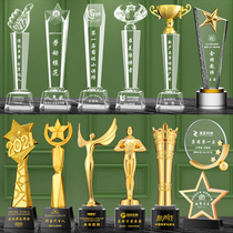 Customised Crystal Trophy Free Lettering Annual Conference Excellent Staff Champion Honours Awards Props Metal Creative Set