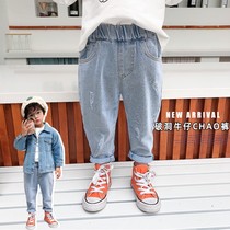 Boys jeans spring and autumn models 2021 new childrens foreign style hole pants thin Tide pants baby handsome autumn clothes