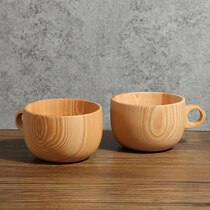 Handle Japanese wooden bowl export creative natural solid wood household tableware Children baby rice bowl Soup bowl Porridge bowl
