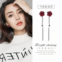 2020 red flower earrings female Korean net red temperament long tassel earrings new Years new ear jewelry trend