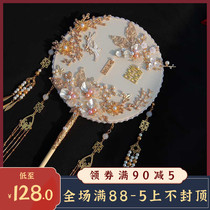 Snow Pavilion Square Chinese style champagne Golden Xiuhe light luxury ancient wind group fan Bride wedding hand holding fan girlfriend gift