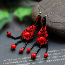 Ethnic Minority Wind Original Design Flow Su Earrings Long Style Retro Disc Buckle Qipao Cloth Art Ear Pendant Ornament 1688