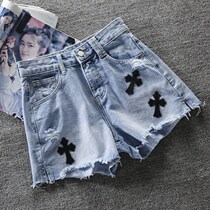 High-waist denim shorts women 2022 New spring and summer thin outside wearing a character slim and broad-leg loose hot girl hot pants