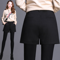 Woolen shorts women autumn and winter 2021 New Korean version of high waist wide legs loose wear thin black size a Boots pants