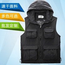 Spring and Autumn Mens outdoor thin multi-pocket casual photography hooded vest waistcoat waistcoat fishing padded custom