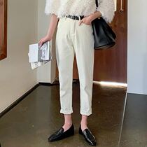 South Korea 2021 Spring and Autumn New High Waist Jeans Women Nine Loose Harlan Daddy Pants Slim Joker Straight Pants