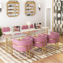 Nordic Net red iron marble nail table beauty salon single double table and chair set simple modern Workbench