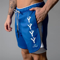 2021 Summer Fitness Shorts Male Muscle Brothers Two Training Speed Dry Sports Double Elastic Deep Squat 50% Pants