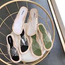 Net red shoes women's slippers female 2019 students Korean girls wave point solid color soft bottom flat shoes transparent sandals female