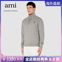 Ami Paris 21 Autumn Winter New Loose Collar half Racks men and women Identical Red Loving Embroidered Long Sleeve Sweater