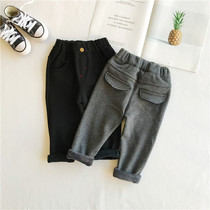 Winter style new boy girl sashimi slim fit elastic casual pants children not down velvet pants black long pants small leggings pants