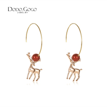 Red earrings women 2021 New Tide temperament Korean Net Red Elk earrings autumn and winter fashion earrings