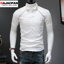 European Station Summer Mens White Shirt Mens Short Sleeve Embroidery Thin Tide Leisure Slim Pullover Korean Youth Shirt