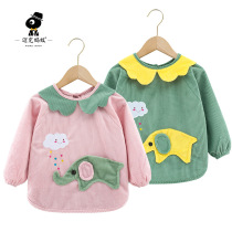 Baby's Spring and Autumn Waterproof and Dirty-proof Children's Fall Winter Girls Backwear Bib Crystal Velvet Baby Eating Clothes