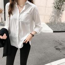 Autumn and winter New loose lazy shirt womens long sleeve retro Hong Kong flavor top solid color shirt base shirt tide