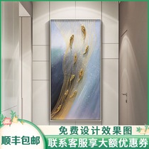 Oil painting Hand-painted nine fish figure three-dimensional entrance decoration Simple modern New Chinese style light luxury Nordic Corridor vertical version hanging painting