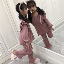  Childrens pajamas pure cotton spring and autumn little girl medium and large virgin girl 12 autumn thin autumn and winter two-piece suit 15 years old