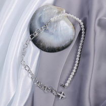 HeyJewel two or three ornaments net red asymmetrical pearl chain stitching necklace clavicle chain light luxury niche