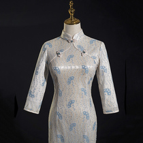 Lace cheongsam 2021 new young girl fried street improved dress retro French long autumn