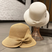 French Oblique bow M standard straw sunshade fishermans hat straw hat summer sunscreen beach hat lady sun hat