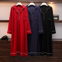 Add Fat Yard Sleeping Dress Woman 200 Catty Spring Autumn Long Sleeve Fat MM Pajamas Modell Pure Cotton Long Summer Pregnant Woman